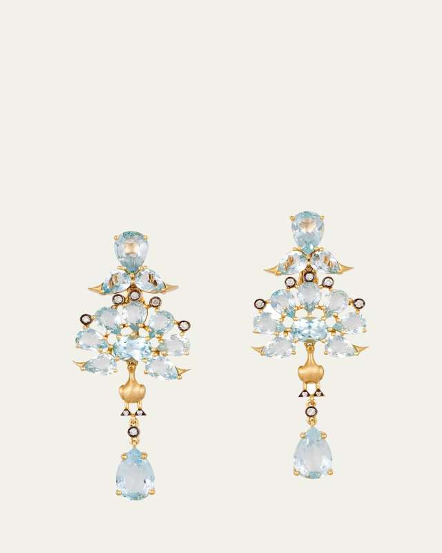 18K Yellow Gold Sky Blue Topaz Peacock Earrings with Diamonds